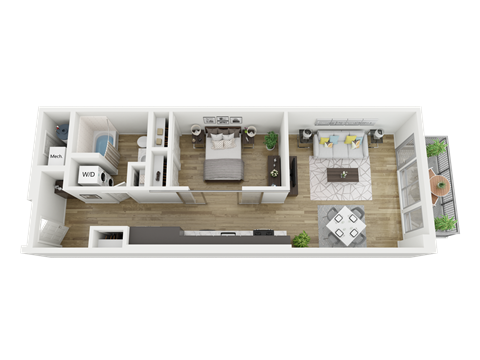 Floor plan for studio, 1 bath, 723 sqft